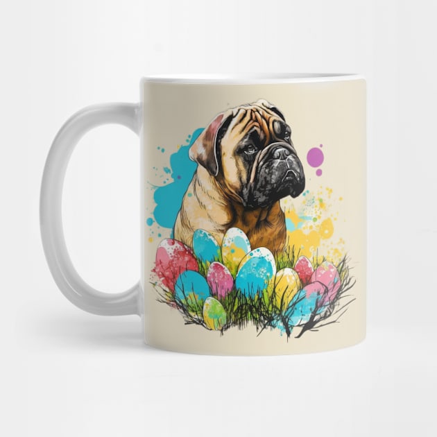 Bullmastiff Floral Easter Egg Watercolor Splatter Painting Dog Lover Pet Owner  Art by joannejgg